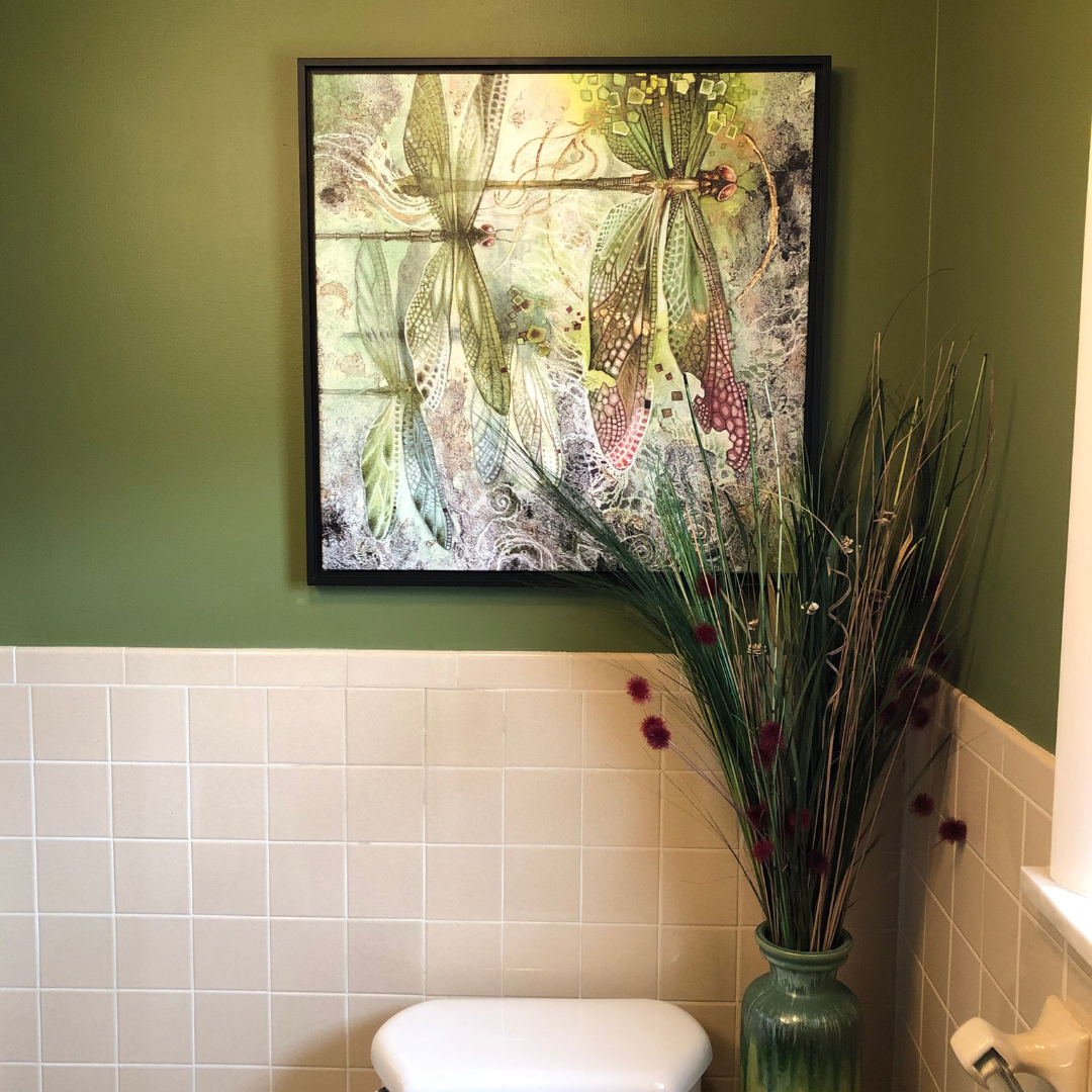 watercolor dragonfly painting bathroom