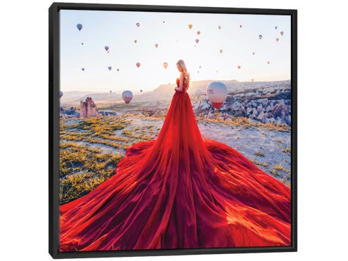 hobopeeba photography - woman in red dress and hot air balloons