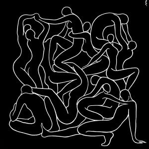 abstract people line art against black background