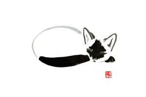 outline of a sleeping cat against a white background