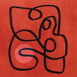 abstract black line art on red background