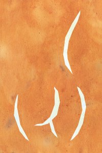 female figure outline against terracotta background