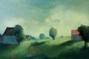 Houses surrounded by green grass and trees