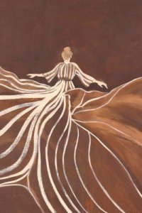 woman wearing long brown and white striped dress