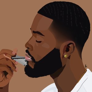black man using hair pick in his beard
