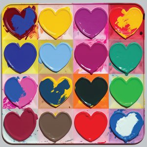 JEX39 multi-colored hearts in a pattern of a paint palette