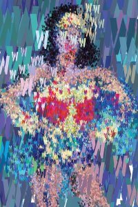 NOT67 abstract art of wonder woman with a mix of colors