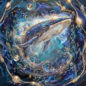 whale surrounded by swirling water with bubbles