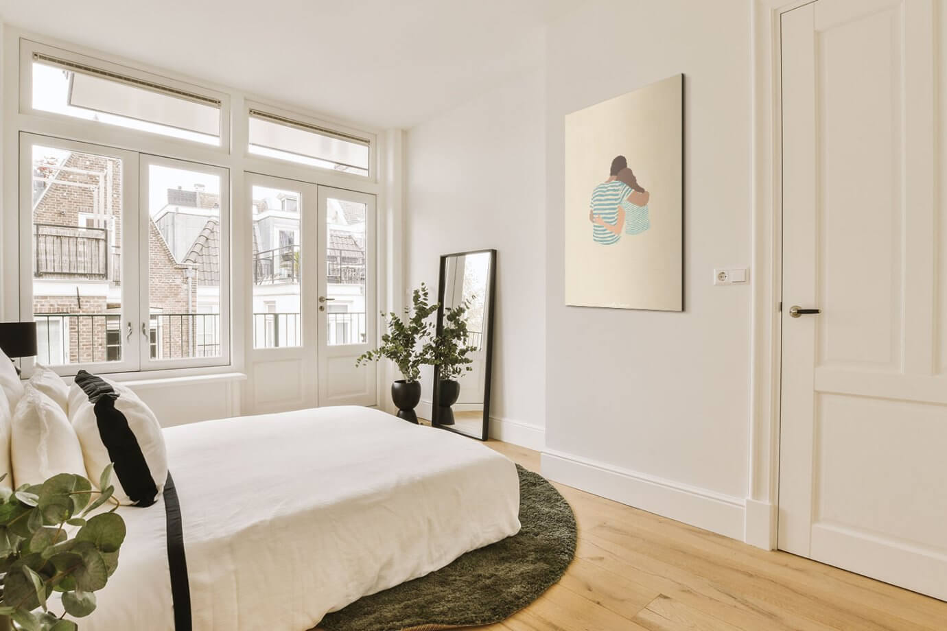 minimalist couples art in bedroom