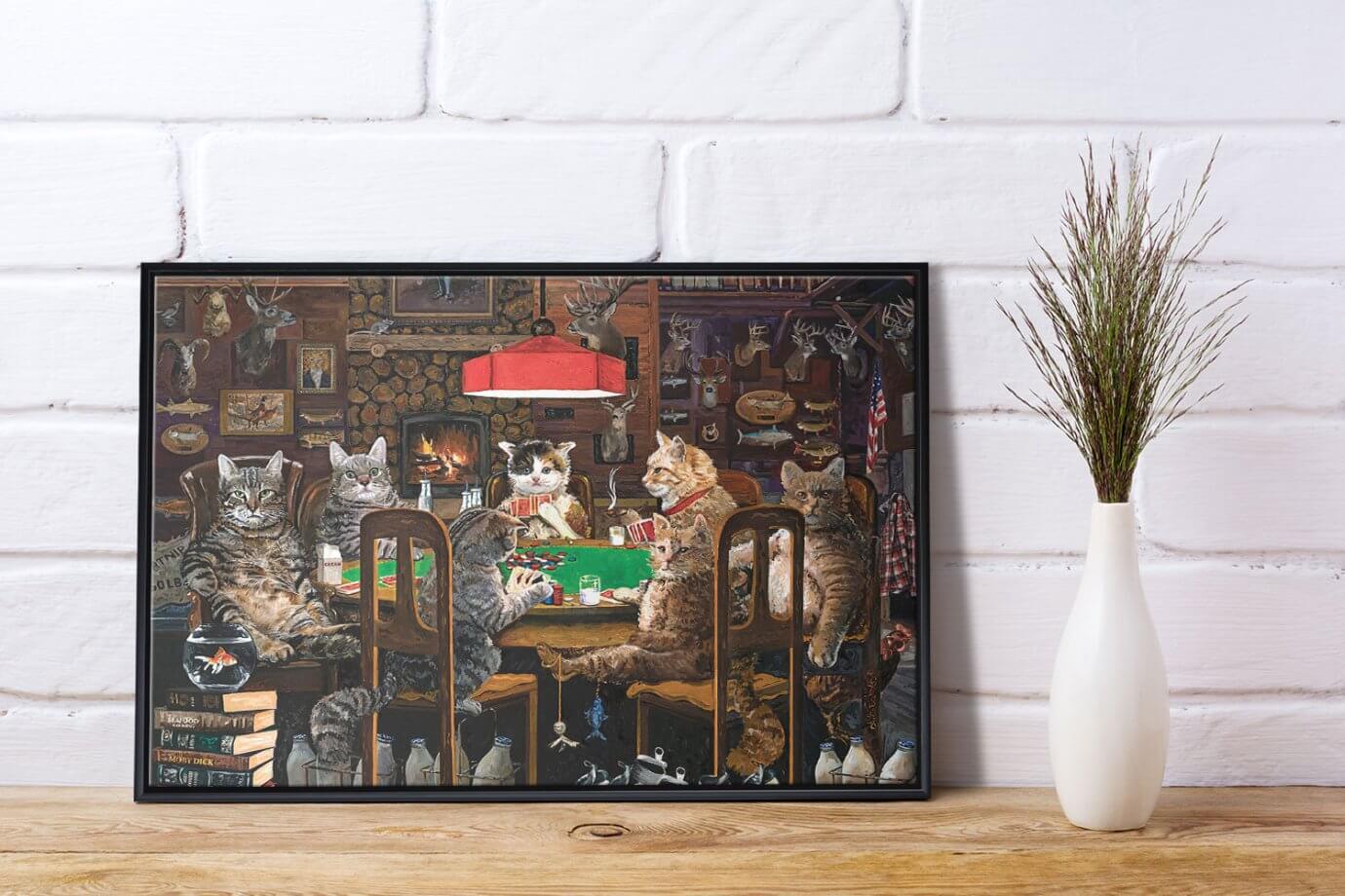 cats playing poker art