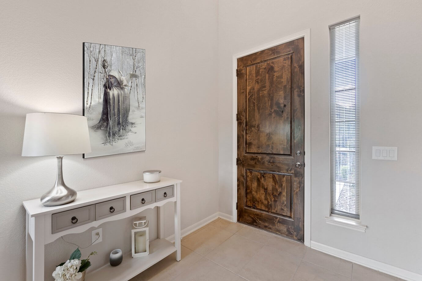 winter art in entryway