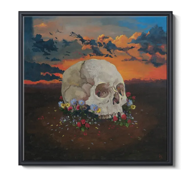 large skull surrounded by flowers