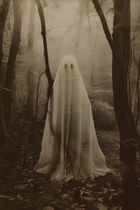 ghost standing in the middle of a forest