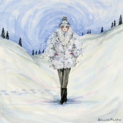 woman in white winter coat walking in snow