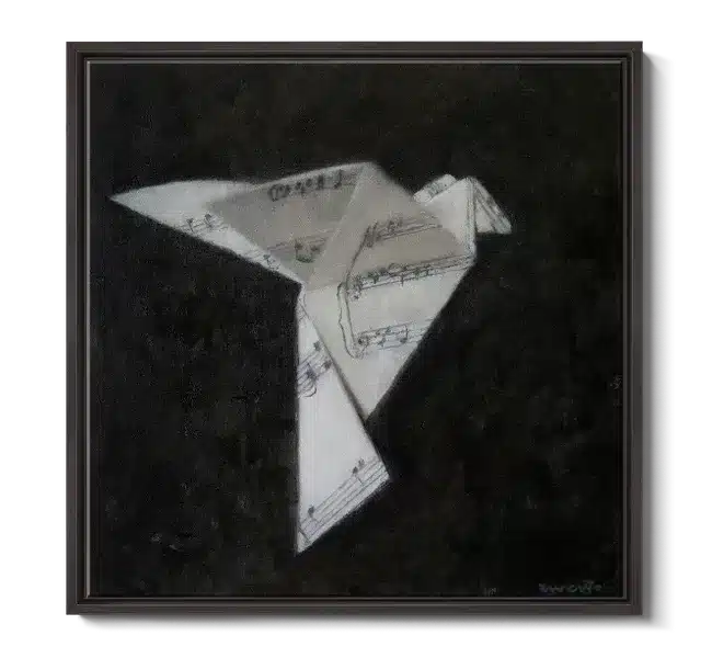 paper music notes sheet folded into bird shape