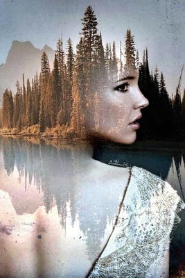 woman overlayed on image of trees