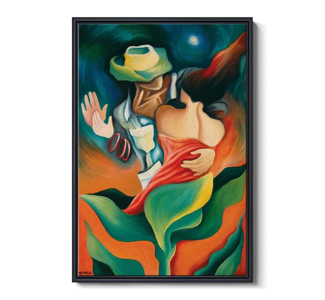 a man and woman swirled up in a dance pose