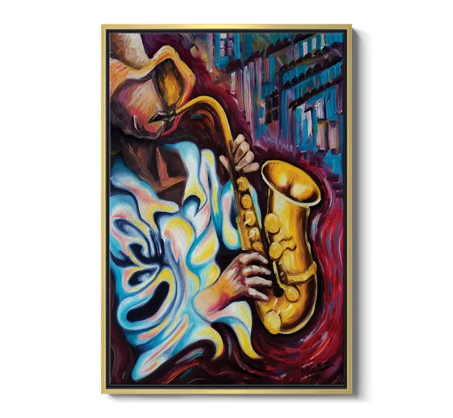 faceless man playing a saxophone