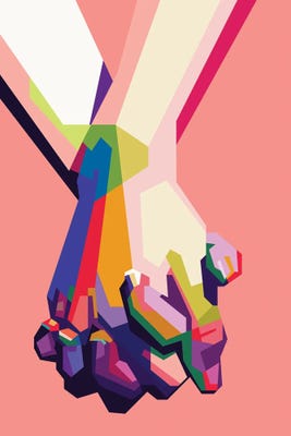 holding hands in rainbow