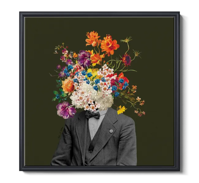 portrait of person with flowers blooming out of their head