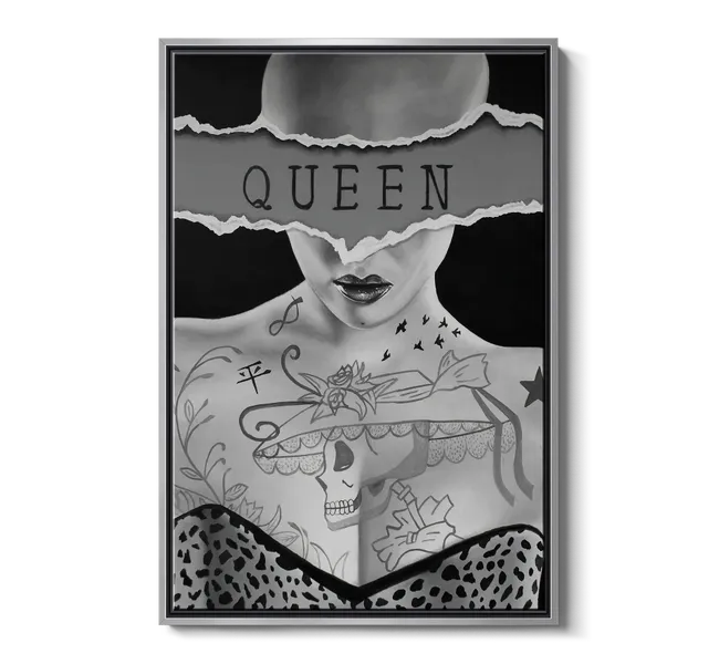 portrait of tattooed woman with the word queen