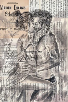 couple kissing on newspaper print