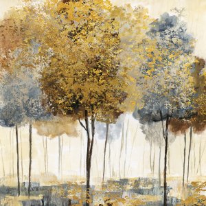 gold, blue, and brown metallic trees