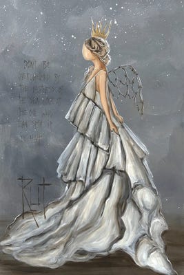 faceless woman in a white dress and crown