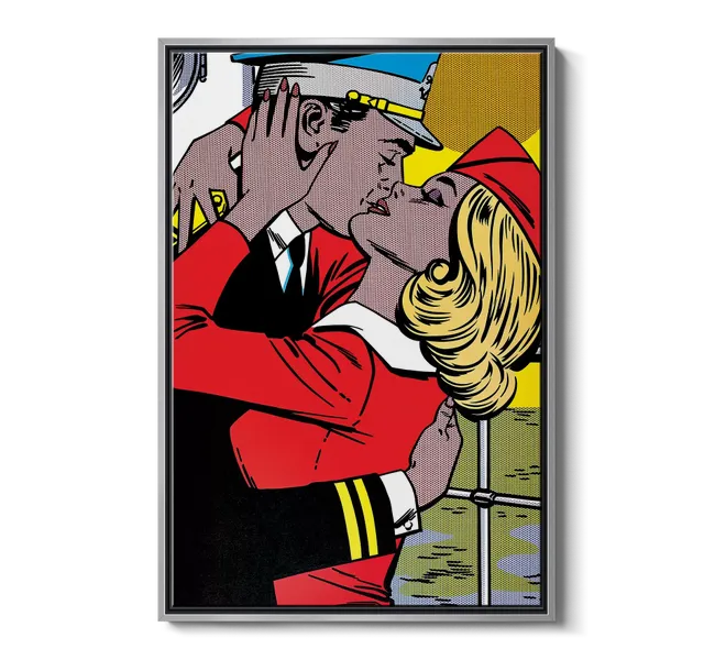 cartoon of woman and man kissing