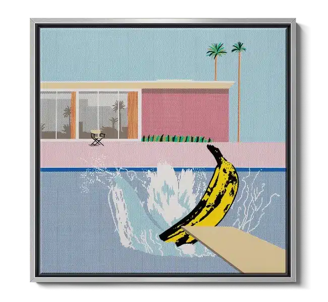 banana splashing in a pool in front of a coastal home