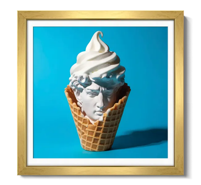 Vanille ice cream in a cone in the shape of a classic sculpture