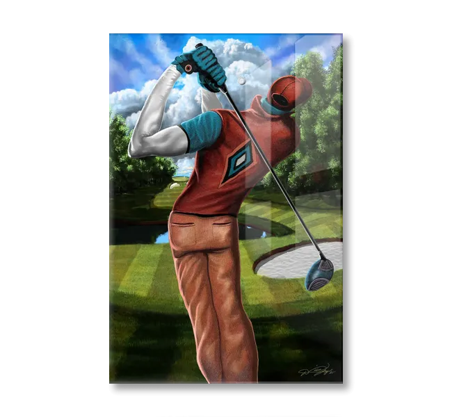 The back of a man swinging a golf club