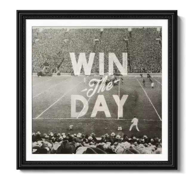 Black and white football field with fans