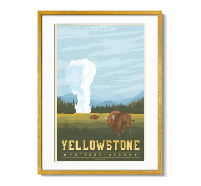 Yellowstone national park travel poster with bison