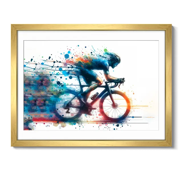 Man riding a bike with colors splattered behind him