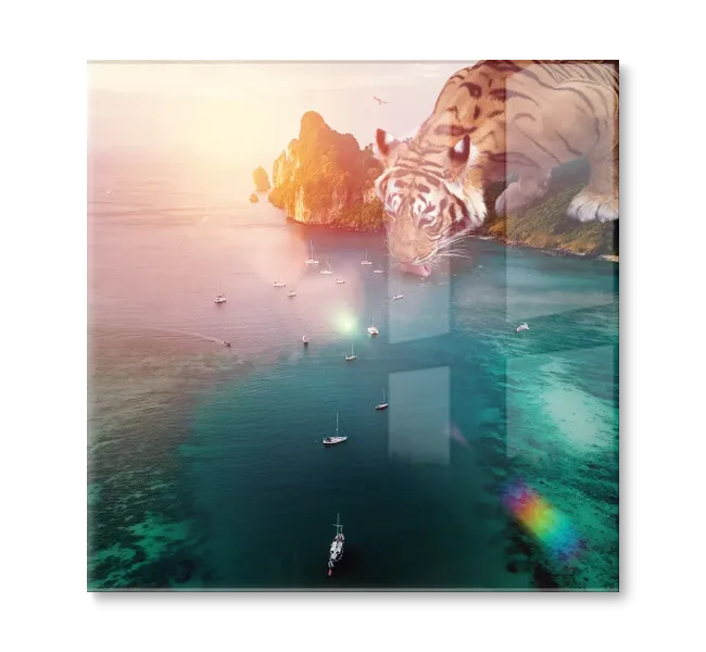 Giant tiger drinking from a body of water