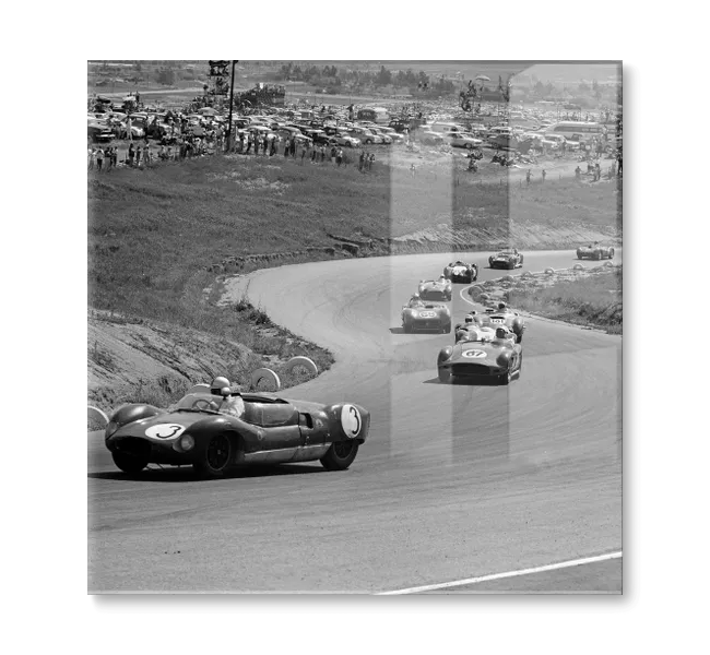 Black and white photography of race cars