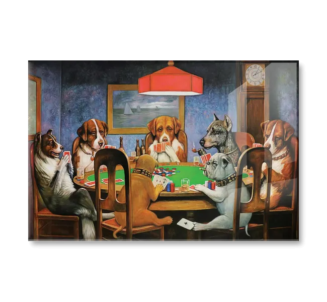A group of dogs playing poker around a table