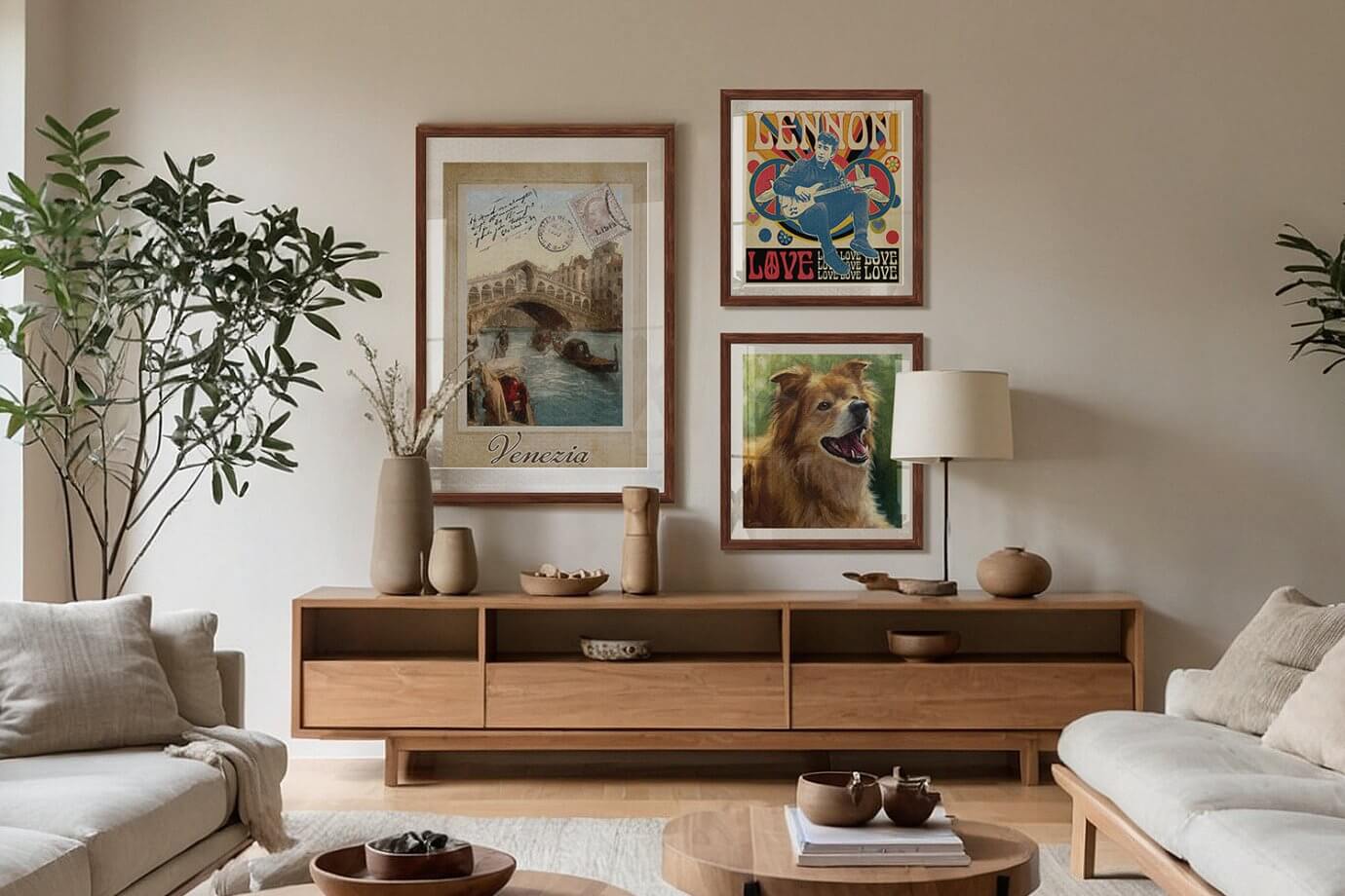 cozy gallery wall in living room