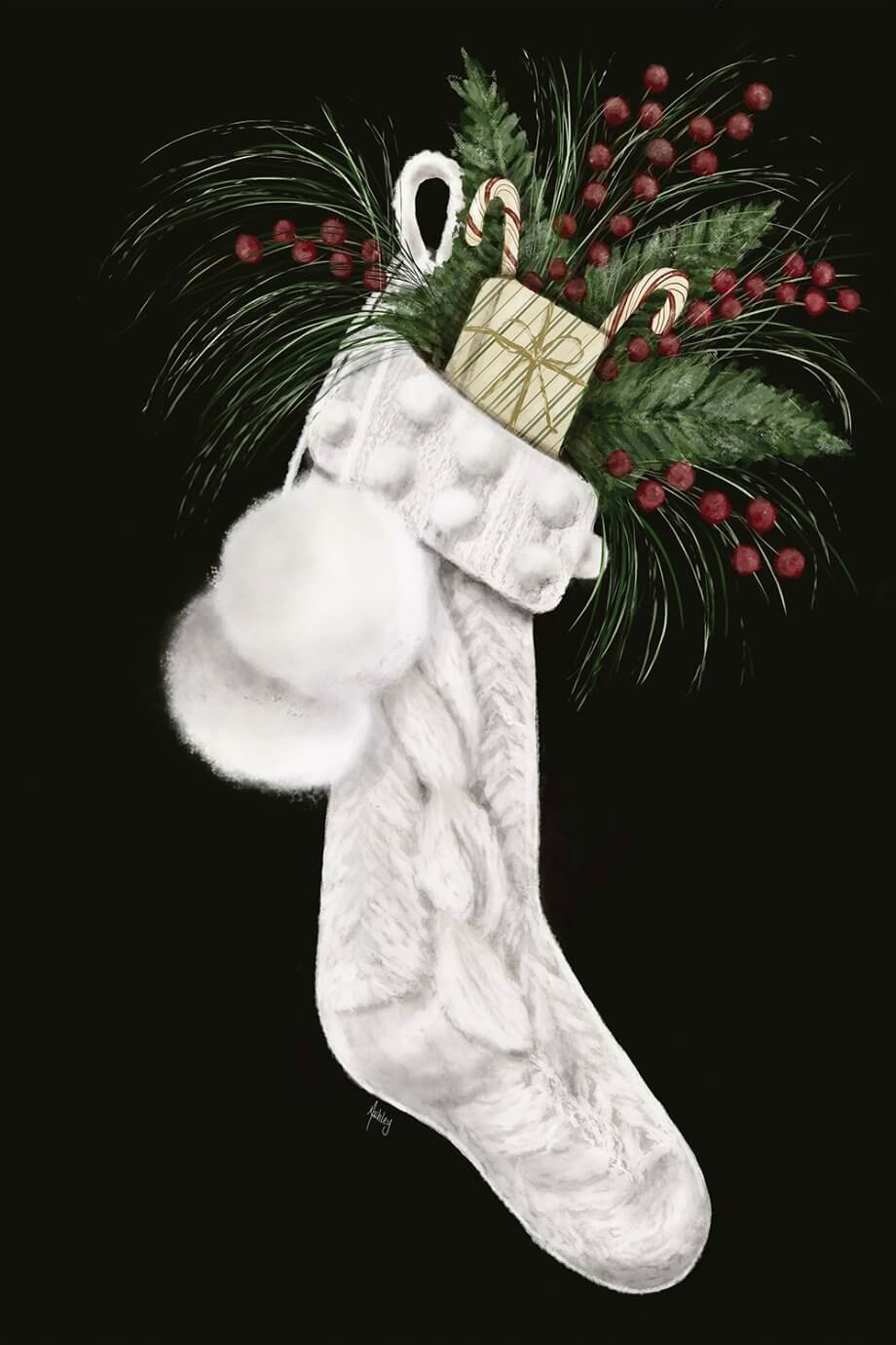 white christmas stocking against black background