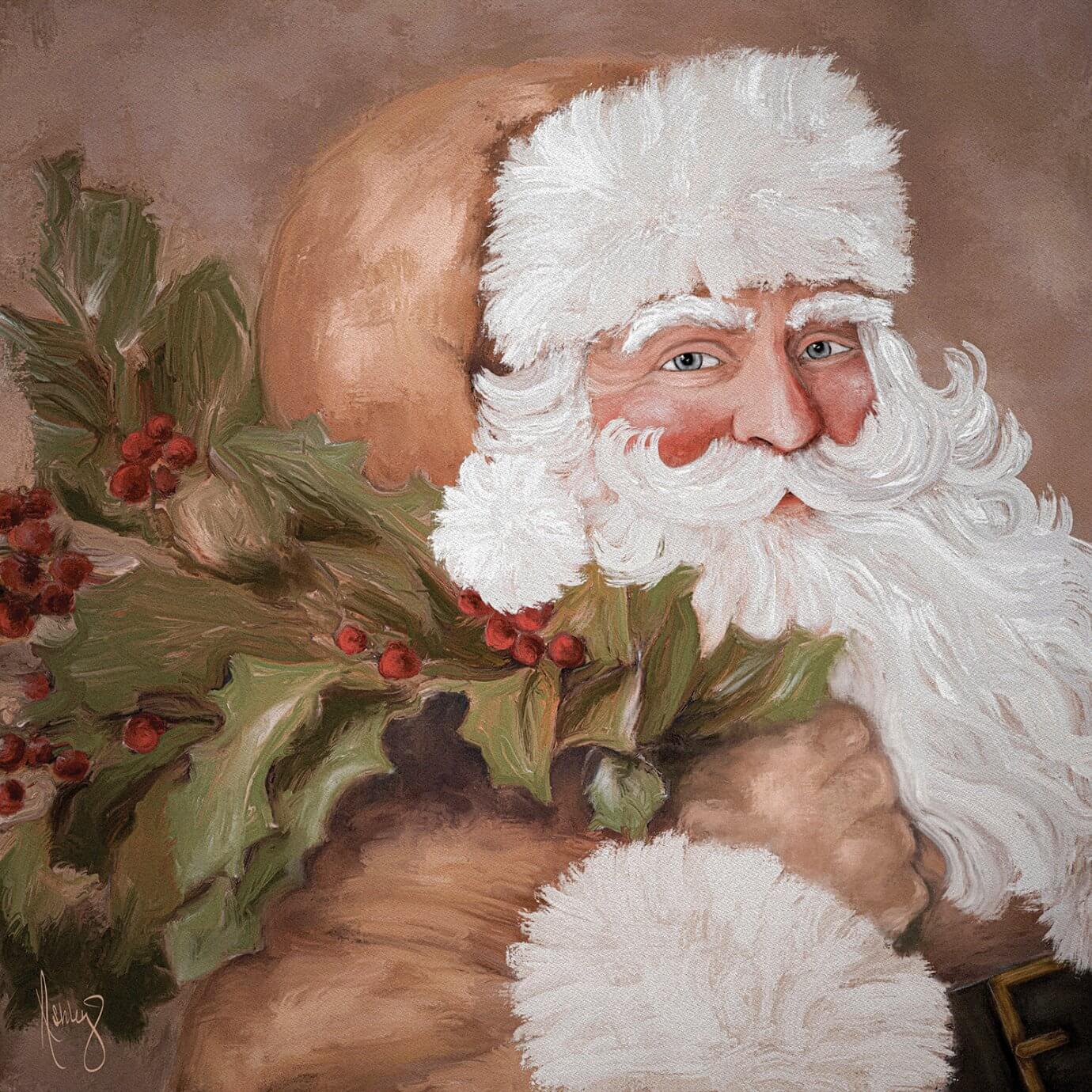 santa claus with brown suit holding plant