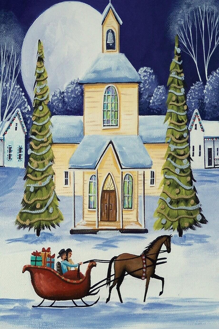 horsedrawn carriage in winter christmas scene
