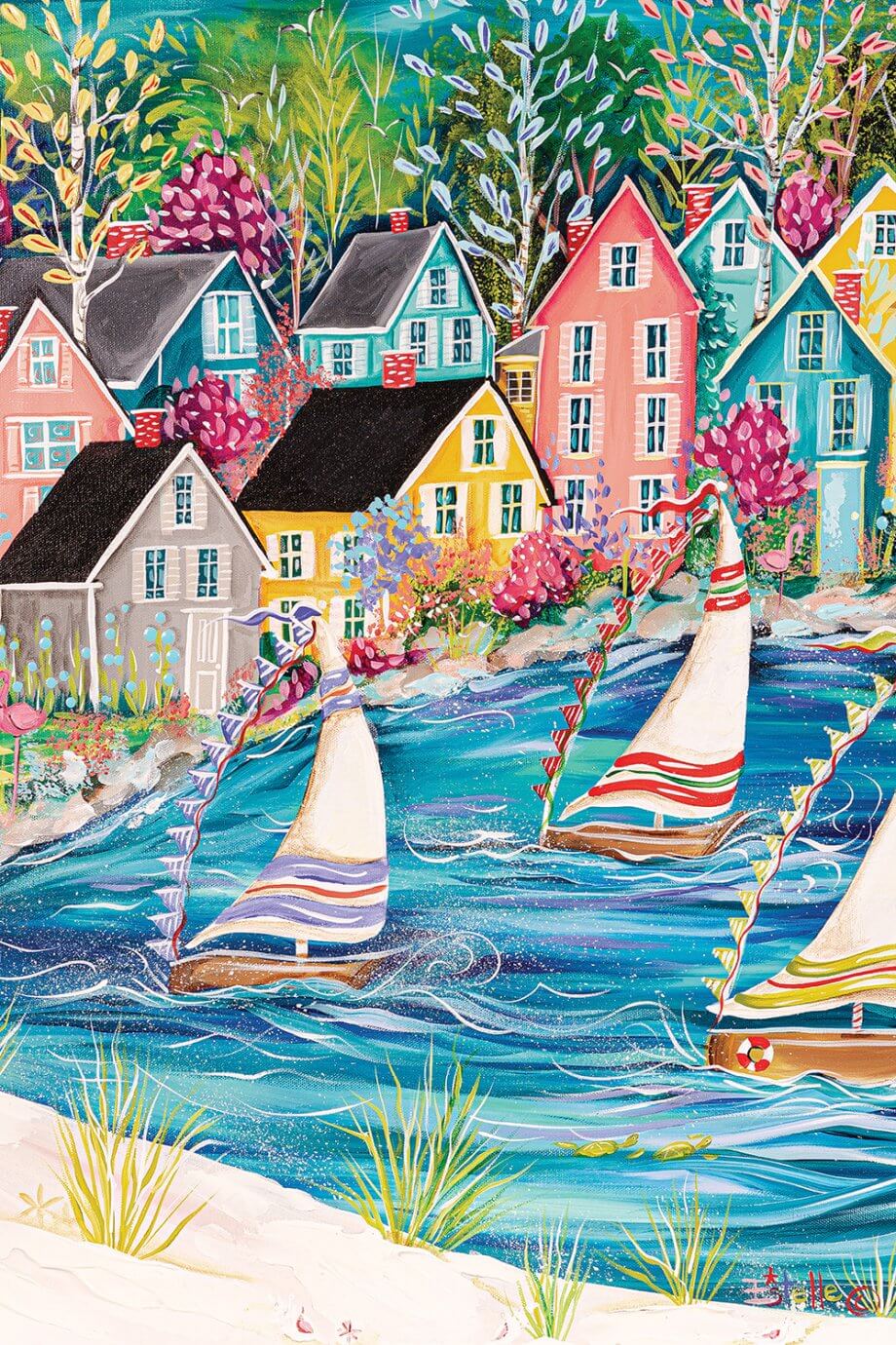 sailboats in water near colorful houses