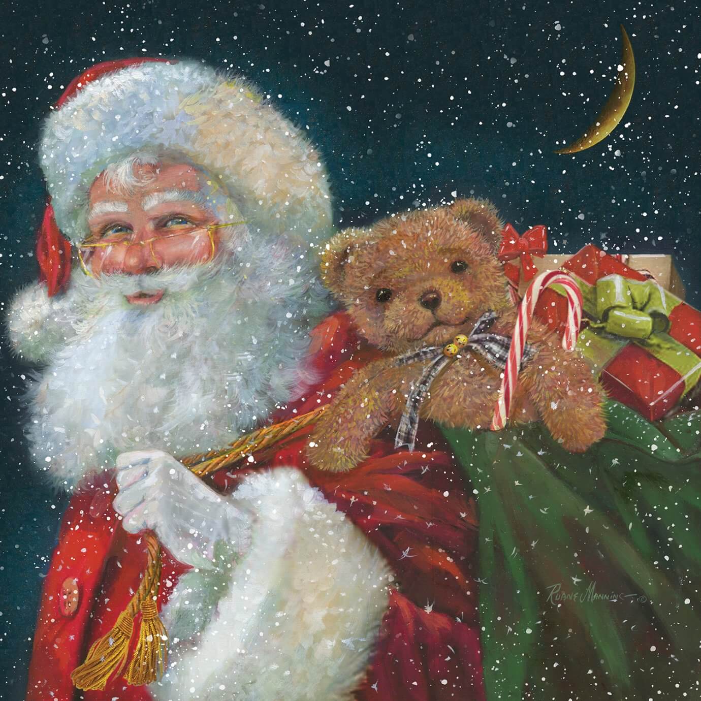 portrait of santa holding sack full of toys