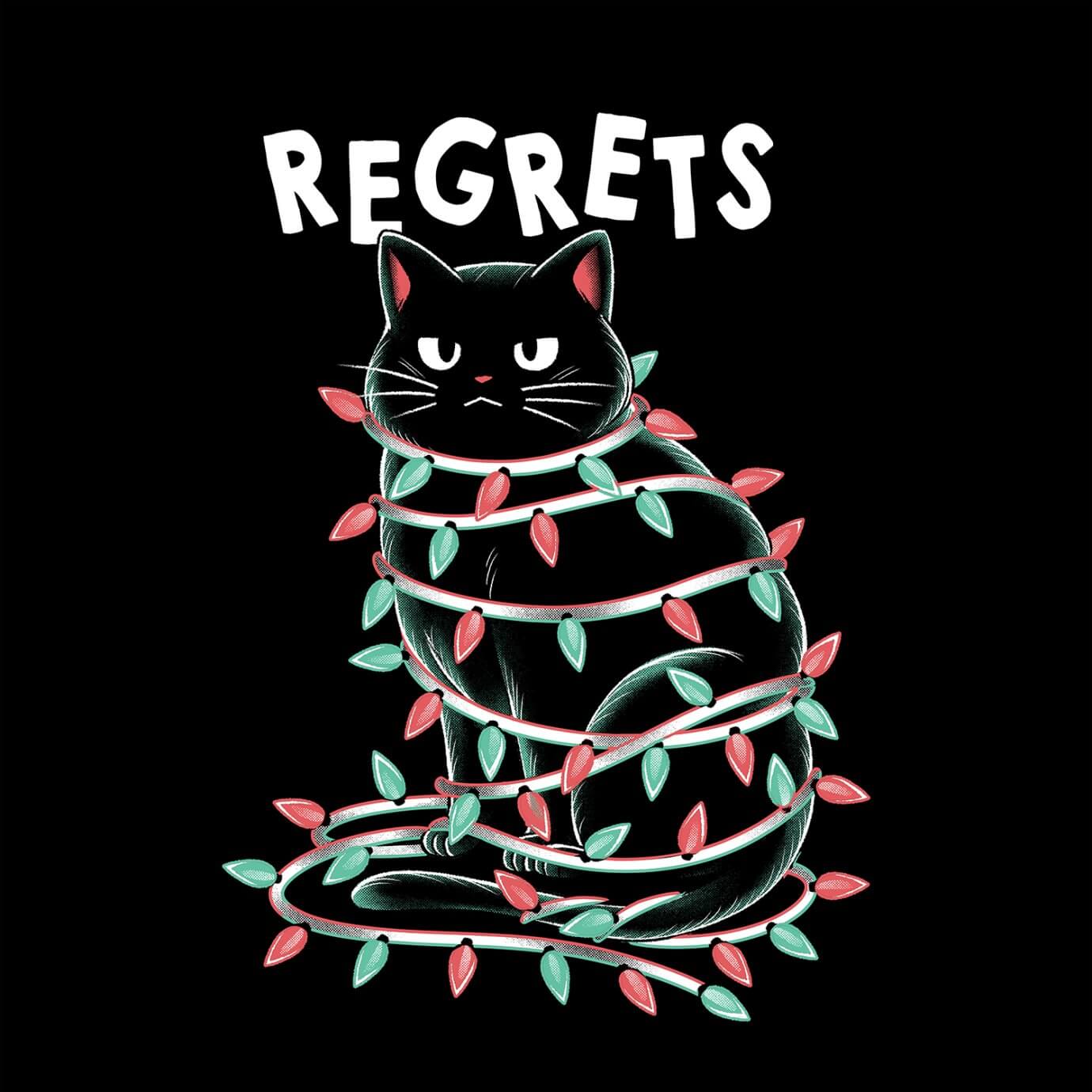 black cat wrapped in christmas lights