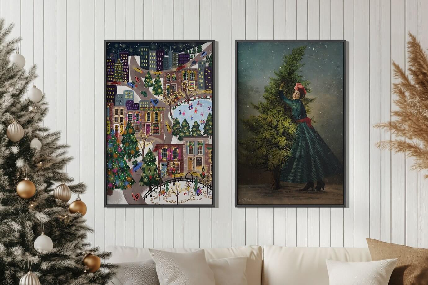 christmas wall art above couch