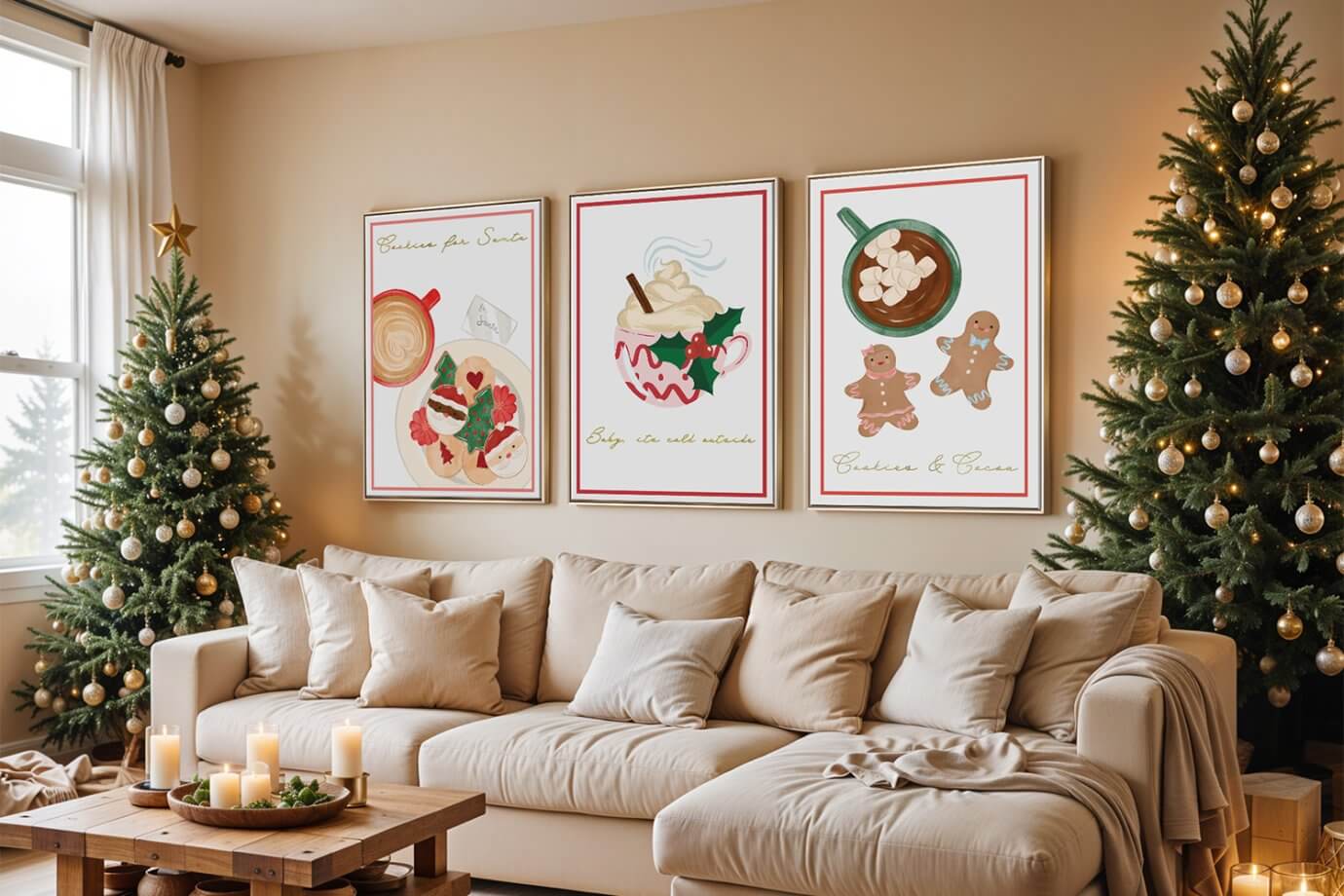 christmas art above couch