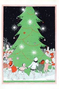 kids holding hands around a christmas tree