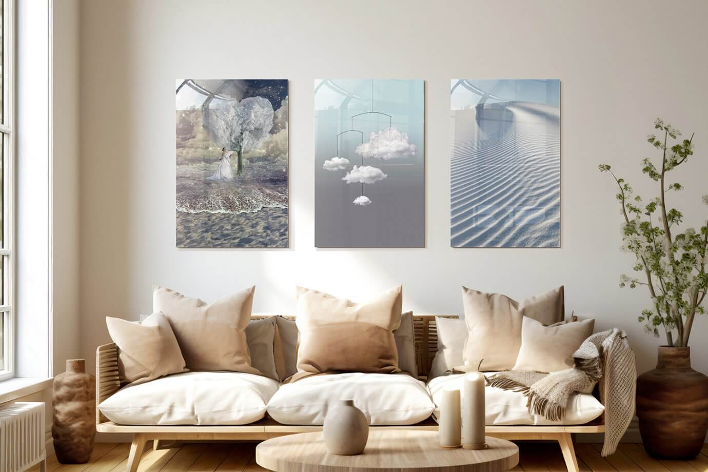 acrylic glass art above couch