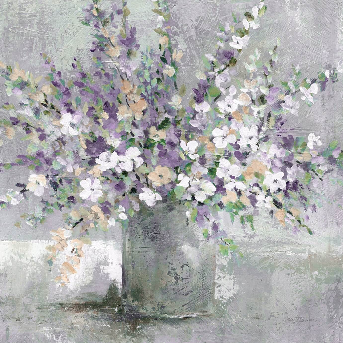 bouquet of wildflowers in vase against gray background
